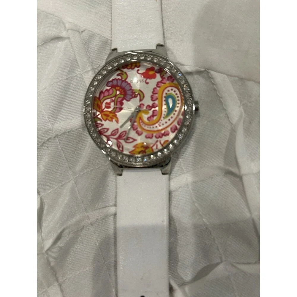 GUESS Vintage 90s Colorful Ladies Watch White Leather Band New Battery